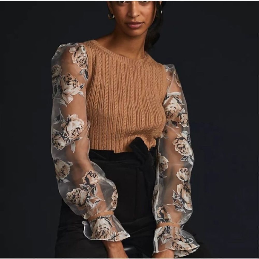 NWT Anthropologie Maeve Contrast-Sleeve Sweater